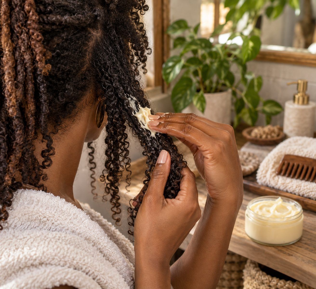 Appliquer le beurre de karité sur cheveux crépus, bouclés ou locks
