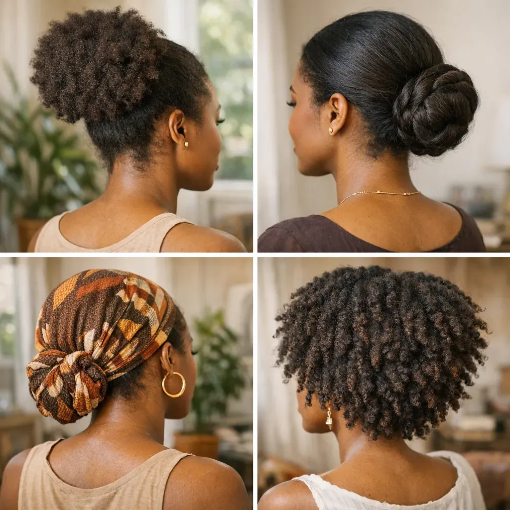 Cheveux attachés ou lâchés : afro puff, chignon, foulard, afro et twist out