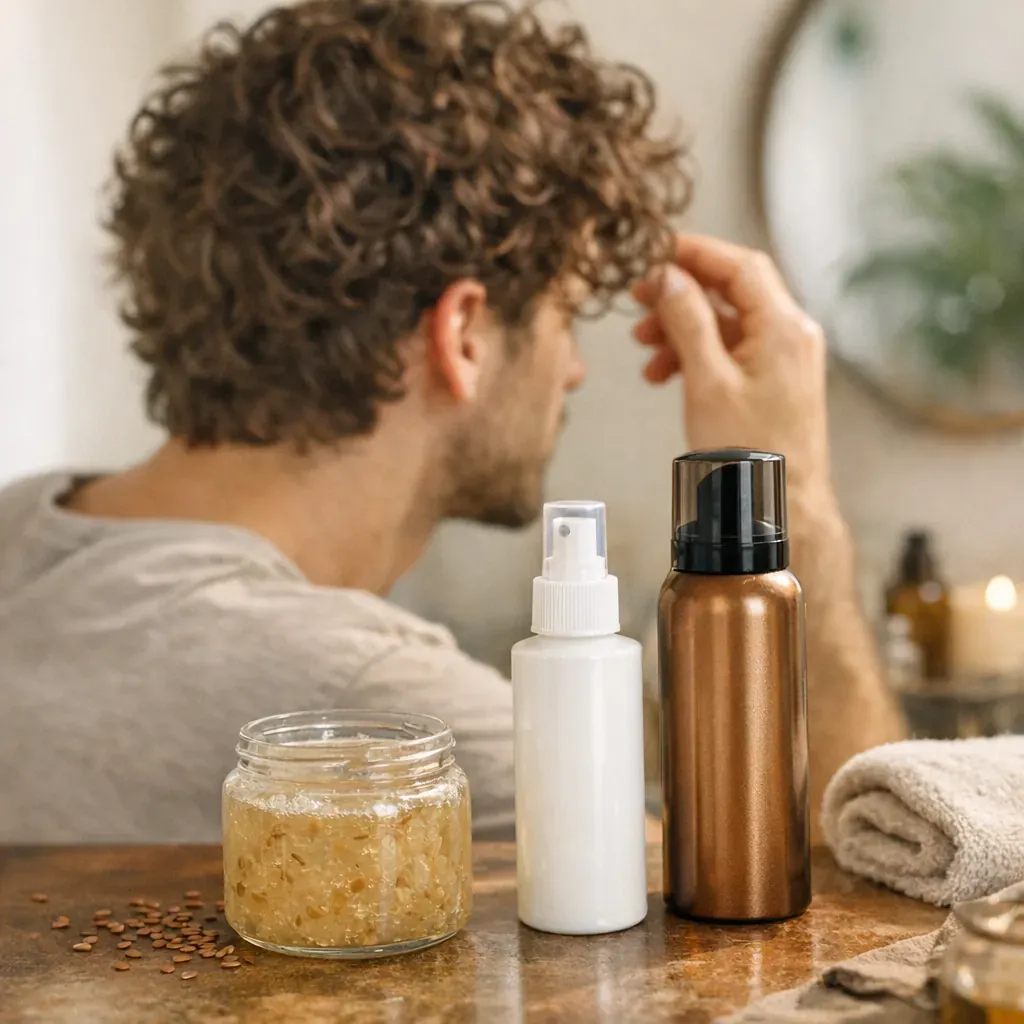 Mousse, spray et gel de lin&nbsp;: que choisir pour des cheveux bouclés homme&nbsp;?