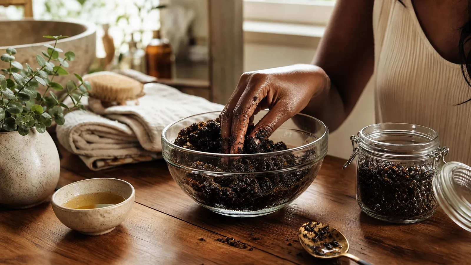 Gommage corps café marc-sucre roux : la recette zéro déchet