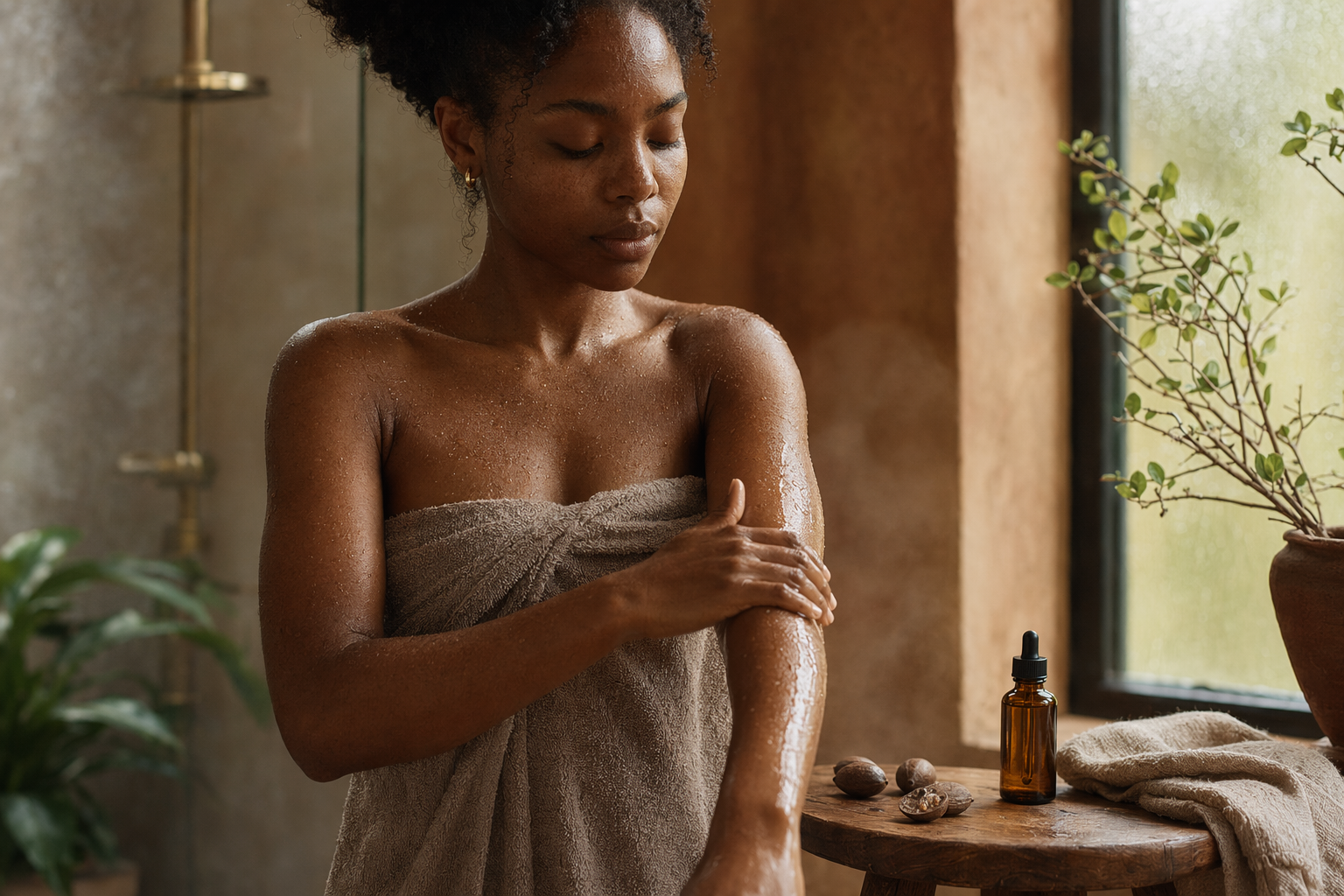 Huile de baobab pour le corps : rituel massage post-douche