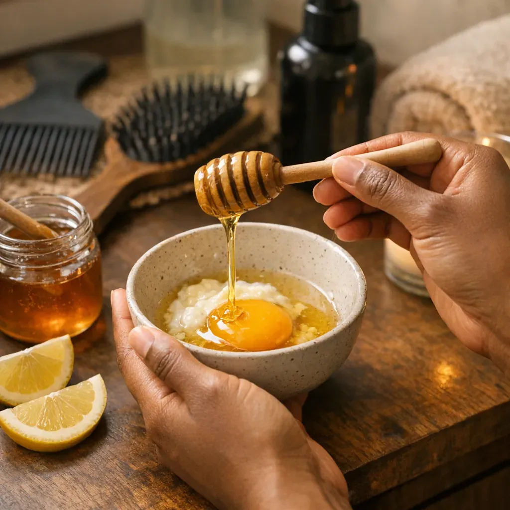 Un Masque cheveux œuf, miel et citron se dose sans excès