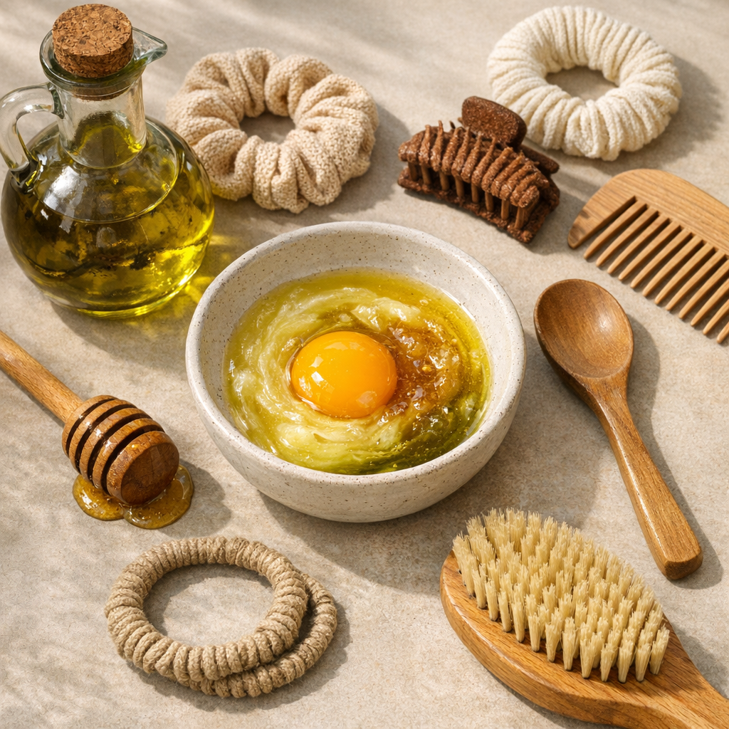 Un Masque pour cheveux à l’œuf, au miel et à l’huile d’olive se dose