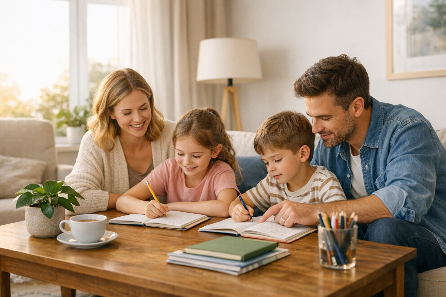 Routine familiale: beauté, devoirs et bien-être serein